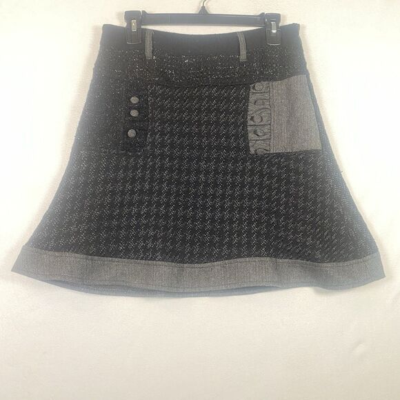 Desigual Wool Blend Mixed Fabric Patchwork Mini Skirt Gray Black 38 Side Zip - Picture 1 of 11